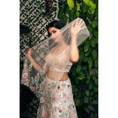 Digangana - Off-White Studded Floral Lehenga Set