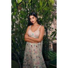 Digangana - Off-White Studded Floral Lehenga Set