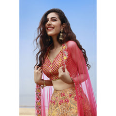 Peach And Coral Mirror Lehenga Set