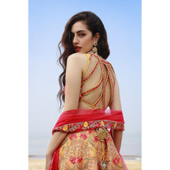Peach And Coral Mirror Lehenga Set