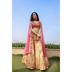 Peach And Coral Mirror Lehenga Set