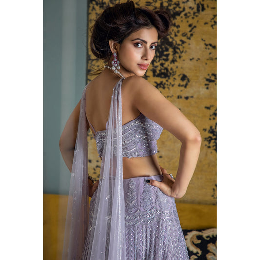 Lilac Mughal Motifs Lehenga Set
