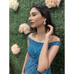 Aneri Vajani - Teal Blue Off Shoulder Gown