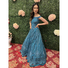 Aneri Vajani - Teal Blue Off Shoulder Gown