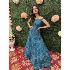 Aneri Vajani - Teal Blue Off Shoulder Gown