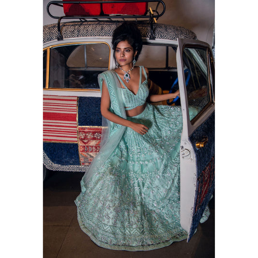 Sea Green Threadwork Lehenga Set
