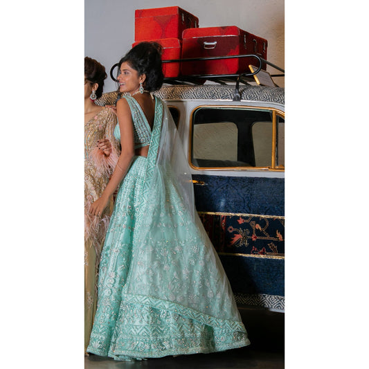 Sea Green Threadwork Lehenga Set
