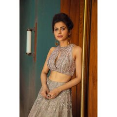 Grey And Pink Mughal Floral Lehenga