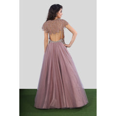 Lilac Plunge Gown With Cape