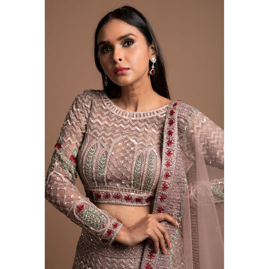 Mauve Grey Palatial Lehenga Set