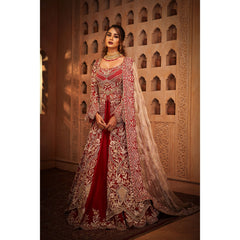 Deep Red And Gold Mughal Flared Anarkali Lehenga