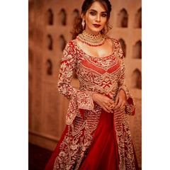 Deep Red And Gold Mughal Flared Anarkali Lehenga
