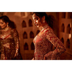 Deep Red And Gold Mughal Flared Anarkali Lehenga
