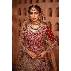 Maroon And Gold Mughal Velvet Kurta Lehenga Set