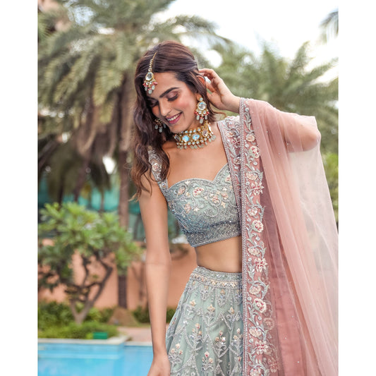 Mint Nouveau Pastel Lehenga Set
