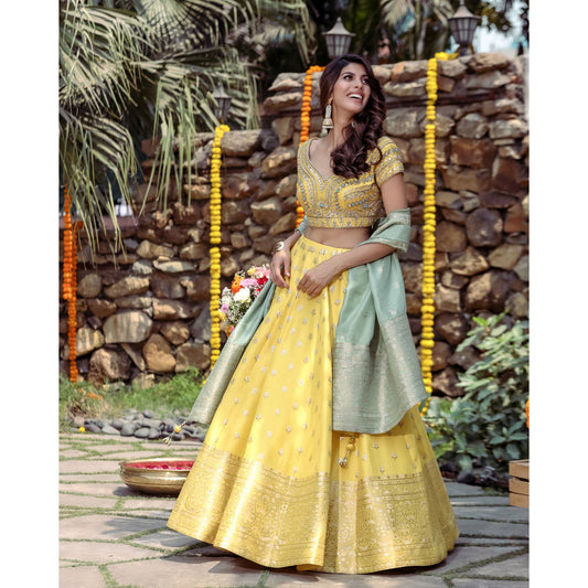 Poppy Yellow Banarasi Lehenga Set