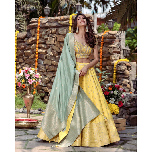 Poppy Yellow Banarasi Lehenga Set
