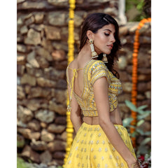 Poppy Yellow Banarasi Lehenga Set