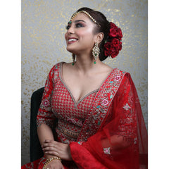 Vermillion Red Abstract Red Lehenga Set