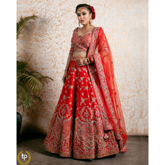 Vermillion Red Abstract Red Lehenga Set