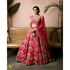Hot Pink Vintage Floral Lehenga Set