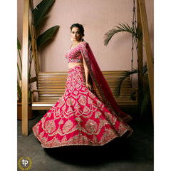 Hot Pink Vintage Floral Lehenga Set