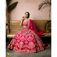 Hot Pink Vintage Floral Lehenga Set