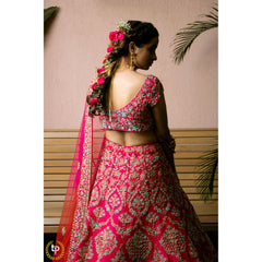 Hot Pink Vintage Floral Lehenga Set