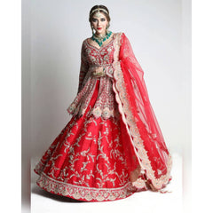 Crimson Red Peplum Mughal Lehenga Set