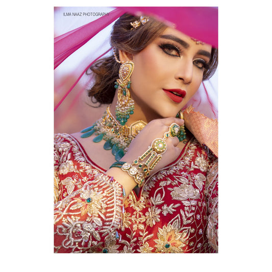 Crimson Red Peplum Mughal Lehenga Set