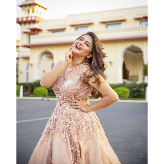 Mahi Vij - Nude Grey Ombre Princess Gown