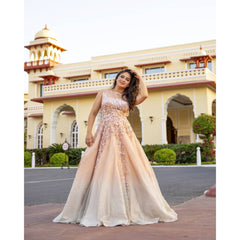 Mahi Vij - Nude Grey Ombre Princess Gown
