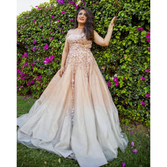 Mahi Vij - Nude Grey Ombre Princess Gown