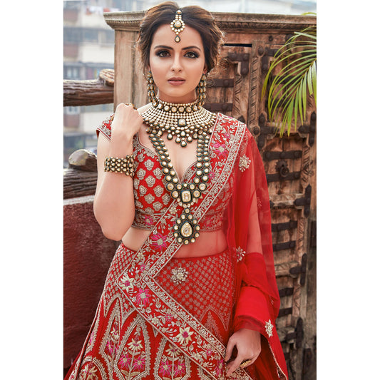 Shrenu Parikh - Crimson Red Bridal Lehenga Set