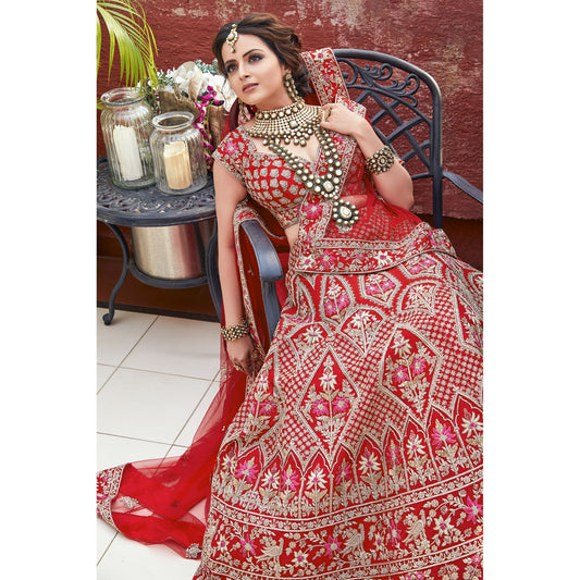 Shrenu Parikh - Crimson Red Bridal Lehenga Set