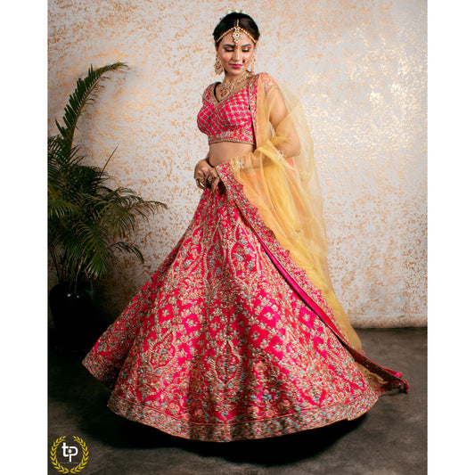 Fuchsia Pink Archaic Lehenga Set
