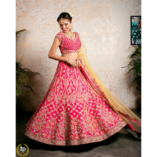 Fuchsia Pink Archaic Lehenga Set