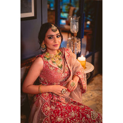 Deep Red And Gold Peacock Lehenga Set