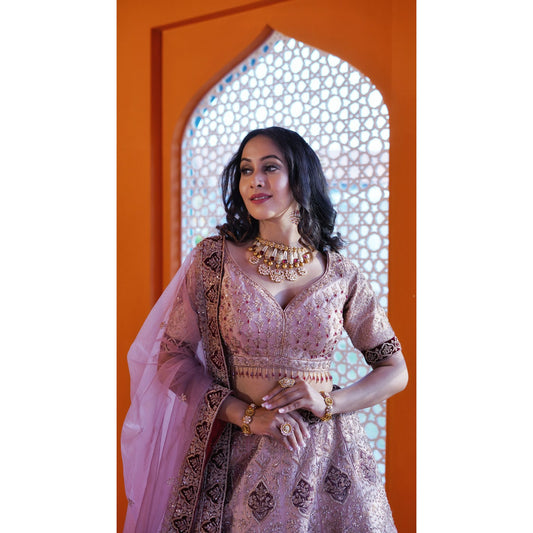 Minal - Blush Mauve Applique Lehenga Set