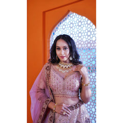 Minal - Blush Mauve Applique Lehenga Set