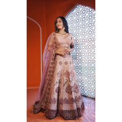 Minal - Blush Mauve Applique Lehenga Set