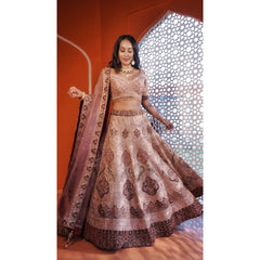 Minal - Blush Mauve Applique Lehenga Set