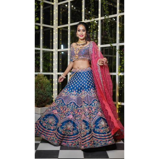 Minal - Royal Blue Arabesque Lehenga Set