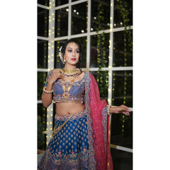 Minal - Royal Blue Arabesque Lehenga Set