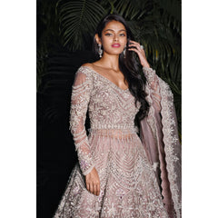 Oyster Grey Persian Anarkali Lehenga Set