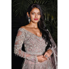 Oyster Grey Persian Anarkali Lehenga Set