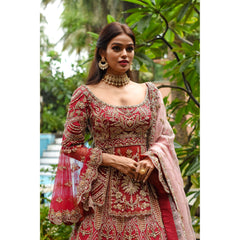 Red Peplum Persian Lehenga Set