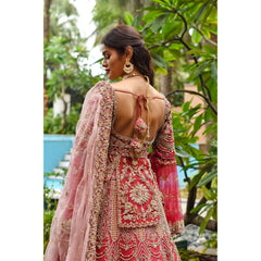 Red Peplum Persian Lehenga Set