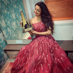 Mayuri Deshmukh - Maroon Ombre Abstract One-Shoulder Gown