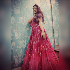 Mayuri Deshmukh - Maroon Ombre Abstract One-Shoulder Gown